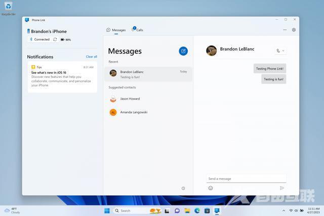 Win11端 Phone Link 应用现支持iPhone，用户可在PC端收发短信
