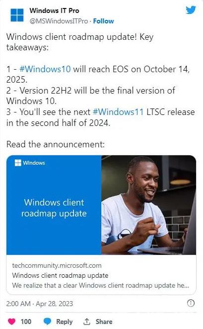 微软确认：Win10 22H2是Win10的最终版本