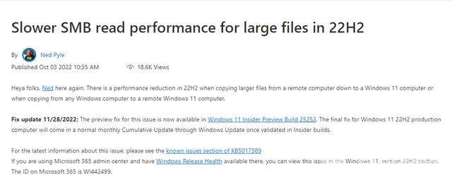 微软正在修复 Win11 22H2 文件复制的内核错误 Bug