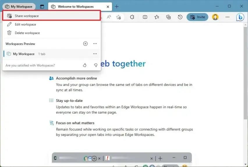 Microsoft Edge怎么共享工作区上的文件？