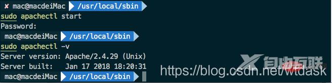 图 Terminal输入命令打开apache服务及查看版本号