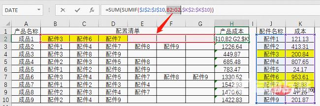 Excel函数学习之利用求和函数计算复杂的产品成本