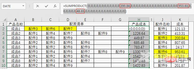 Excel函数学习之利用求和函数计算复杂的产品成本