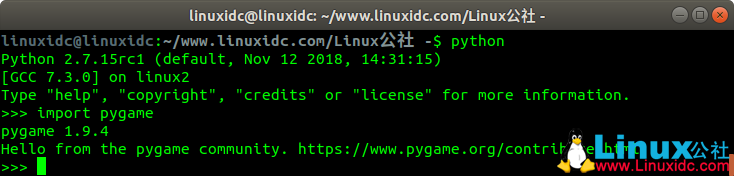 在Ubuntu 18.04 LTS上Python模块pygame安装