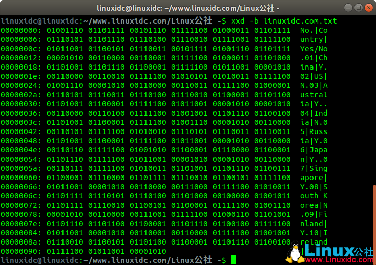 Linux xxd命令入门示例教程