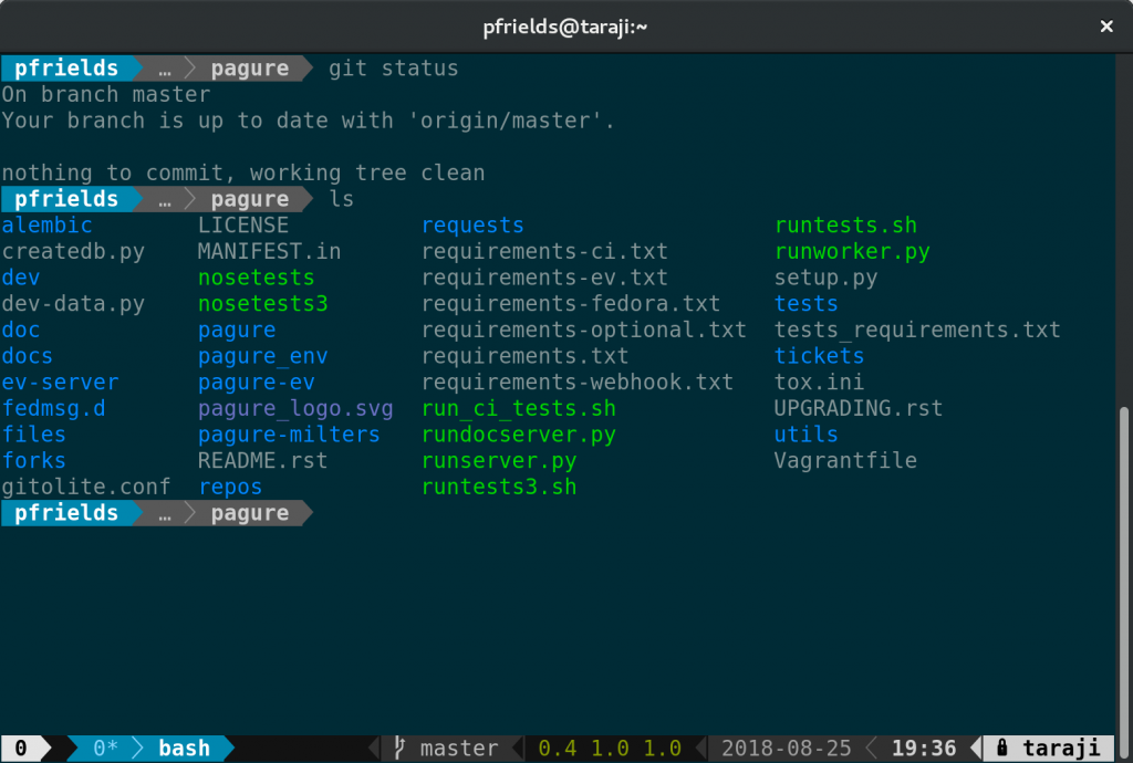 Screenshot of tmux powerline in git folder