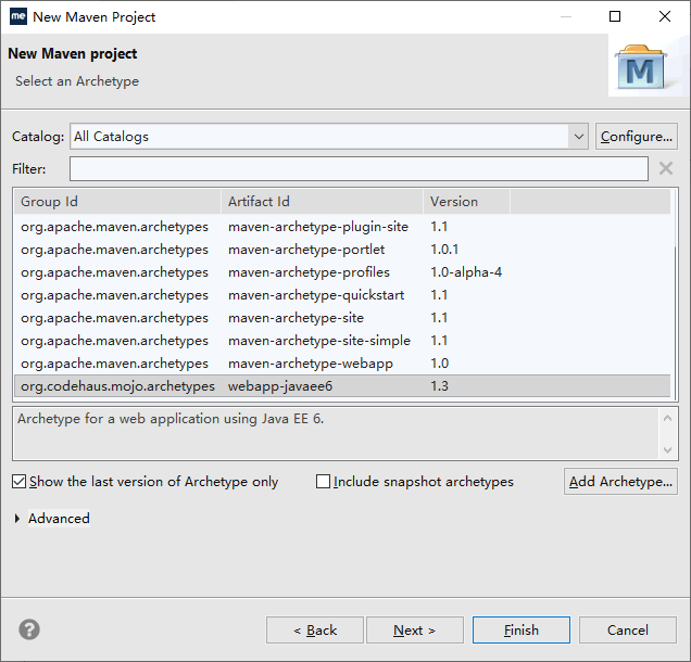 图 3 选择 webapp-javaee6 Archetype