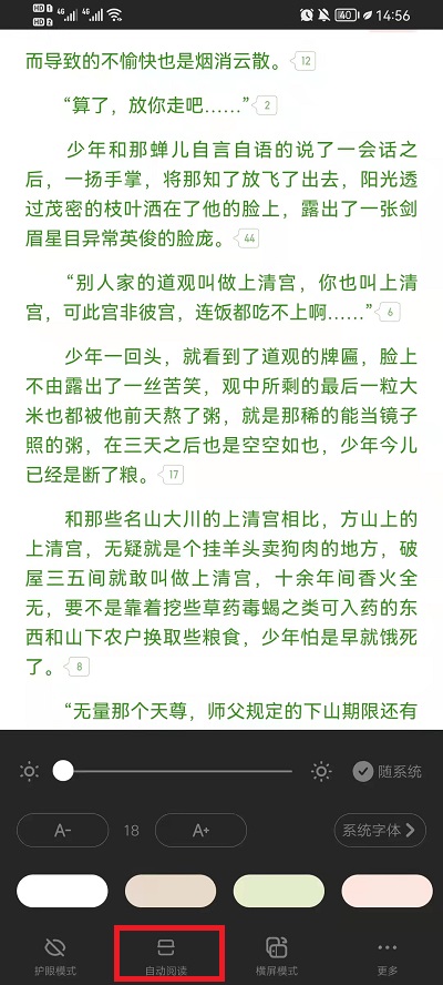 起点读书自动翻阅如何设置？起点读书自动翻阅设置教程截图