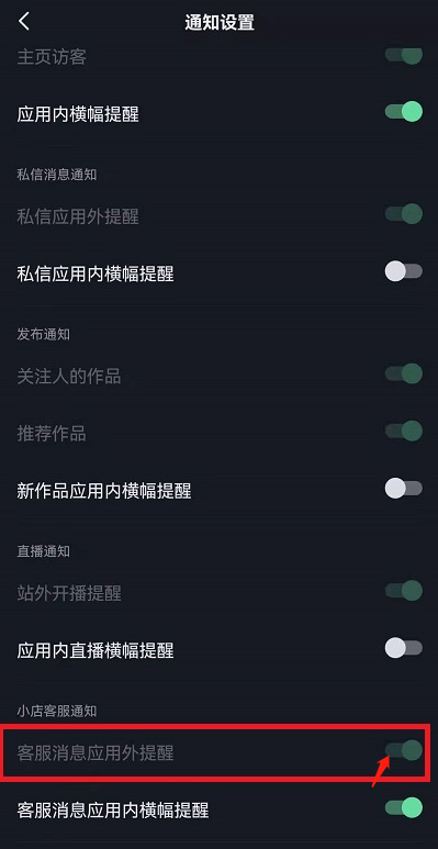 抖音在哪设置客服消息应用外提醒?抖音设置客服消息应用外提醒的方法截图