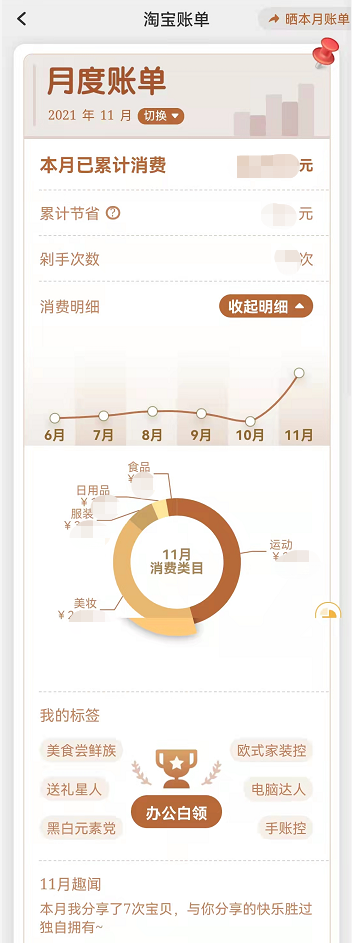 淘宝月度账单怎么分享给好友?淘宝晒每月消费账单报告教程一览截图