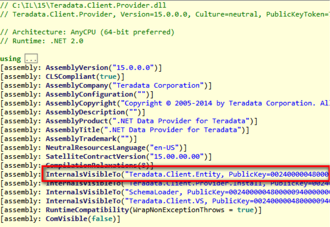 图 Teradata.Client.Provider.dll 指定的友元程序集是强命名的 Teradata.Client.Entity.dll
