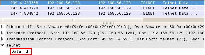 Linux下wireshark抓包验证telnet明文传输密码_明文密码_13