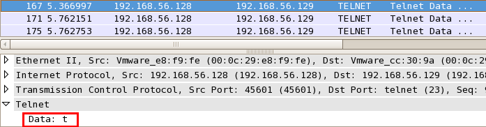 Linux下wireshark抓包验证telnet明文传输密码_明文密码_16