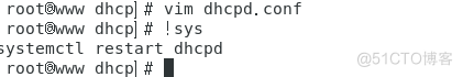 r o o t 9w•ww 
root9„vw 
;ystemctl 
root9„vw 
dhcpl vim dhcpd. conf 
dhcplä ! sys 
restart dhcpd 
1 
dhcpl 