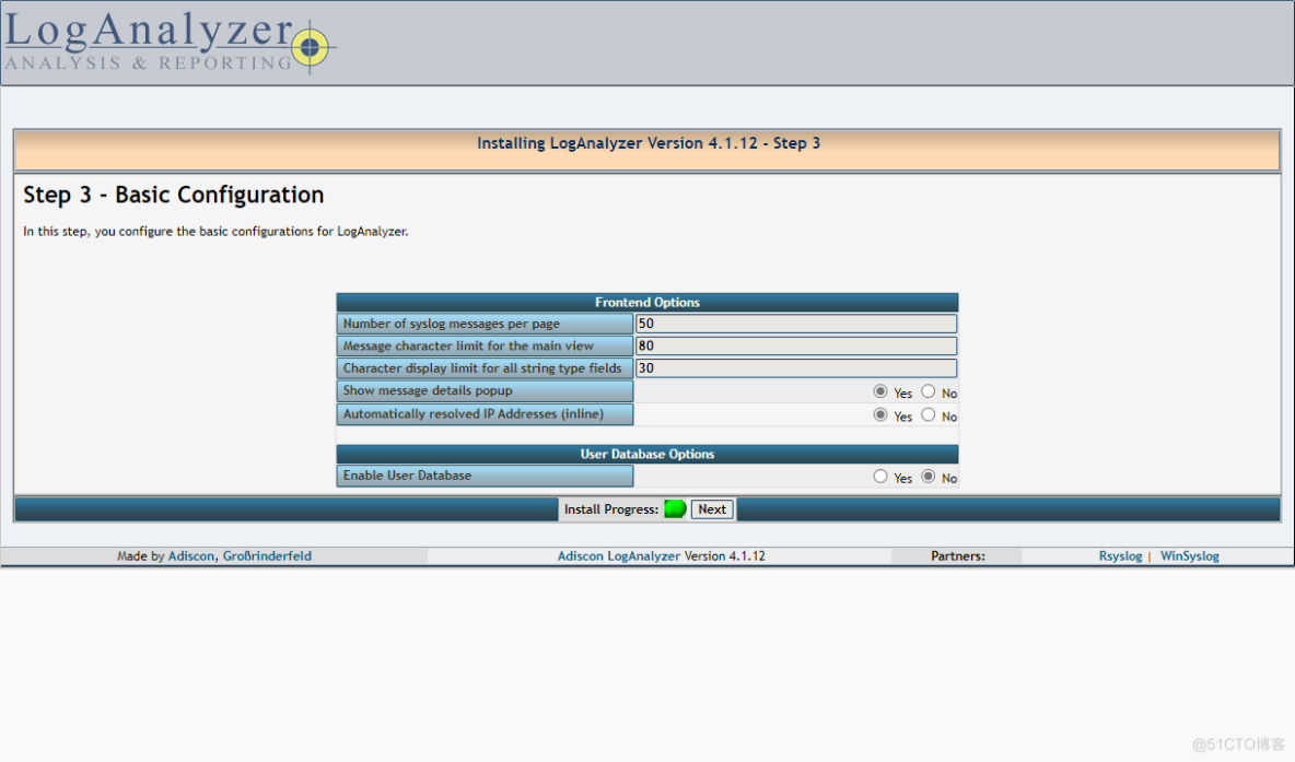 Linux小型环境下通过网络实现rsyslog日志收集、MySQL保存及LogAnalyzer图形展示_mysql_08