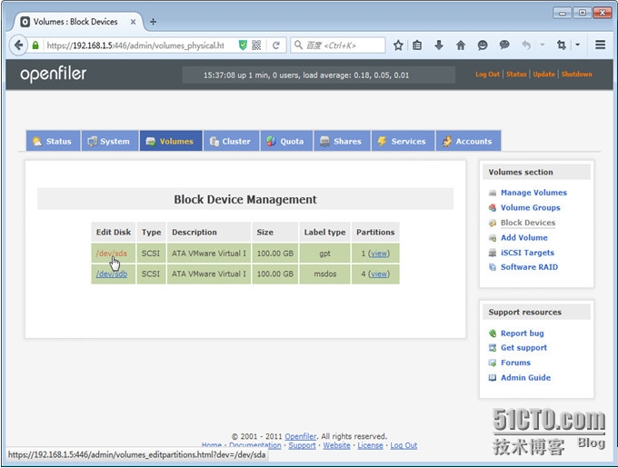 在openfiler下添加新的硬盘作为iSCSI存储_openfiler_14