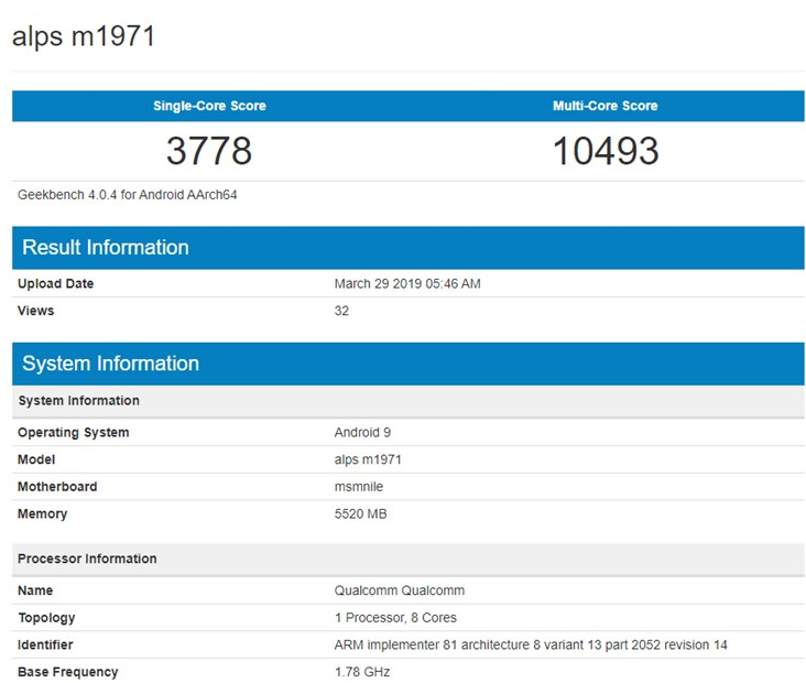 alps m1971的魅族新机现身GeekBench跑分网站：单核3778、多核10493