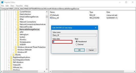 Win10如何使用注册表禁用所有可移动存储访问