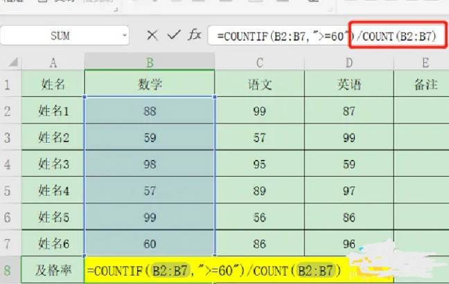 Excel表格及格率计算方法快速掌握(2)