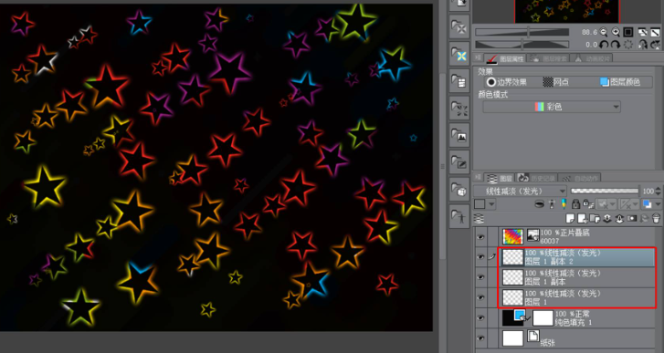csp（优动漫）怎么用图层混合模式制作彩色发光的星星？csp插画教程
