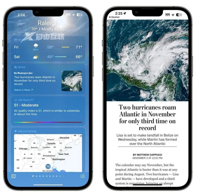 苹果 iOS 16.2 测试版中天气应用新增Apple News插图1