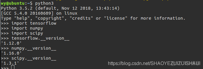 ubuntu 中tensorflow  numpy  scipy  keras库的版本冲突问题_python