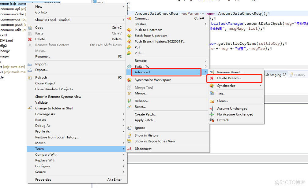 git eclipse 切换分支，出现很多的历史分支 清理操作_右键_03