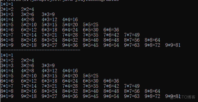 java 九九乘法表_i++