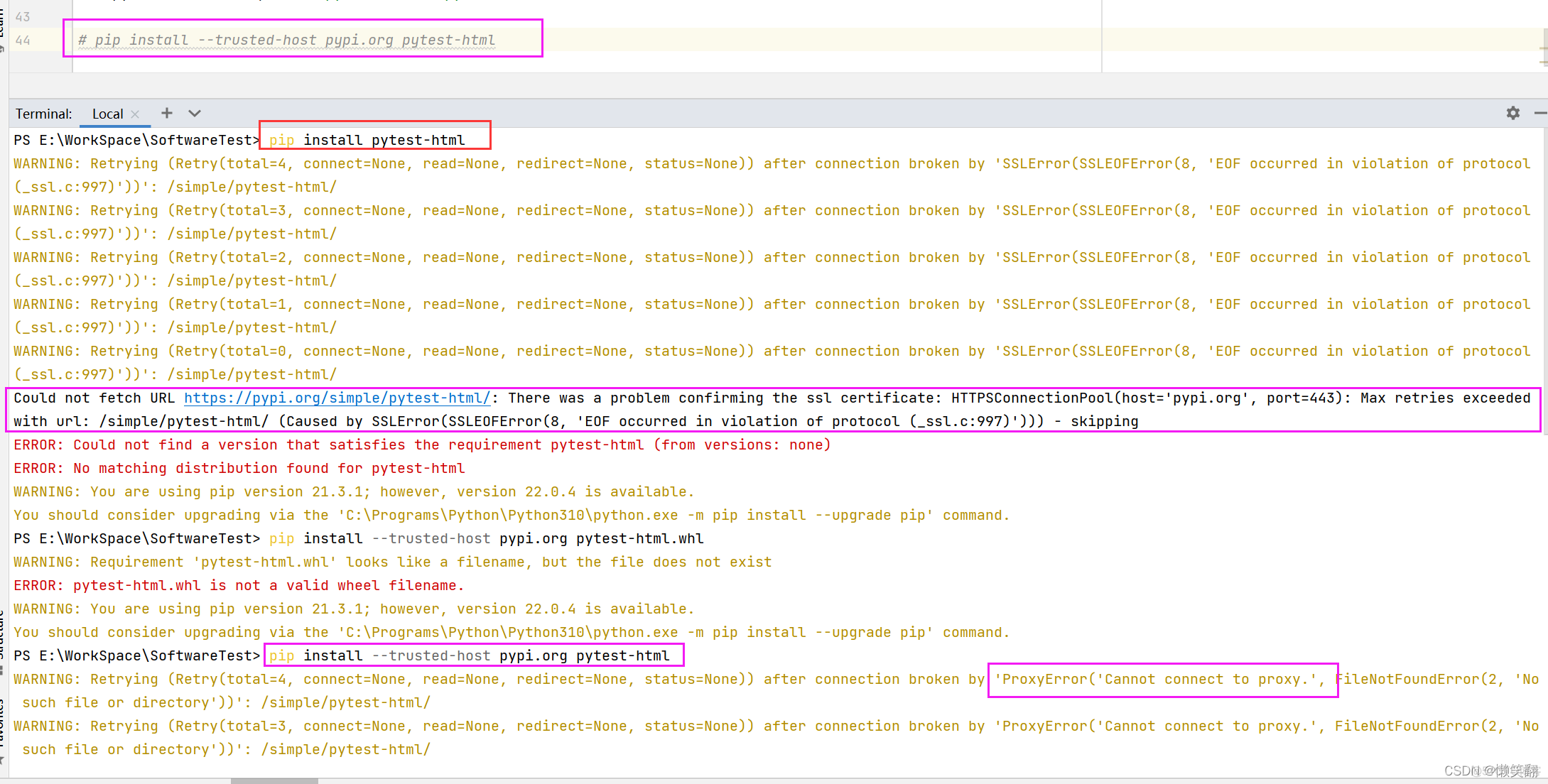 There was a problem confirming the ssl certificate: HTTPSConnectionPool(host=‘pypi.org‘, port=443)_pycharm