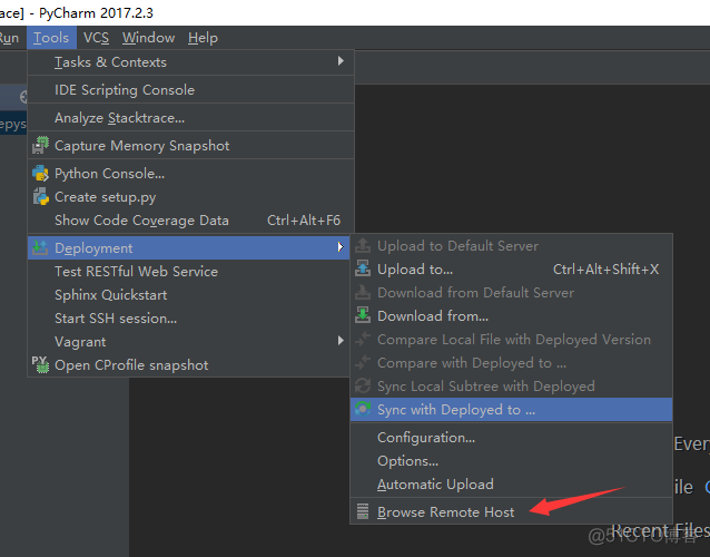 PyCharm 配置远程python解释器和在本地修改服务器代码_右键_04