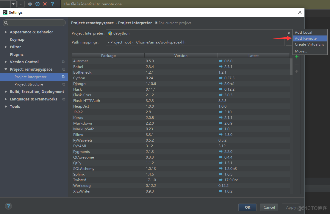 PyCharm 配置远程python解释器和在本地修改服务器代码_服务器_07