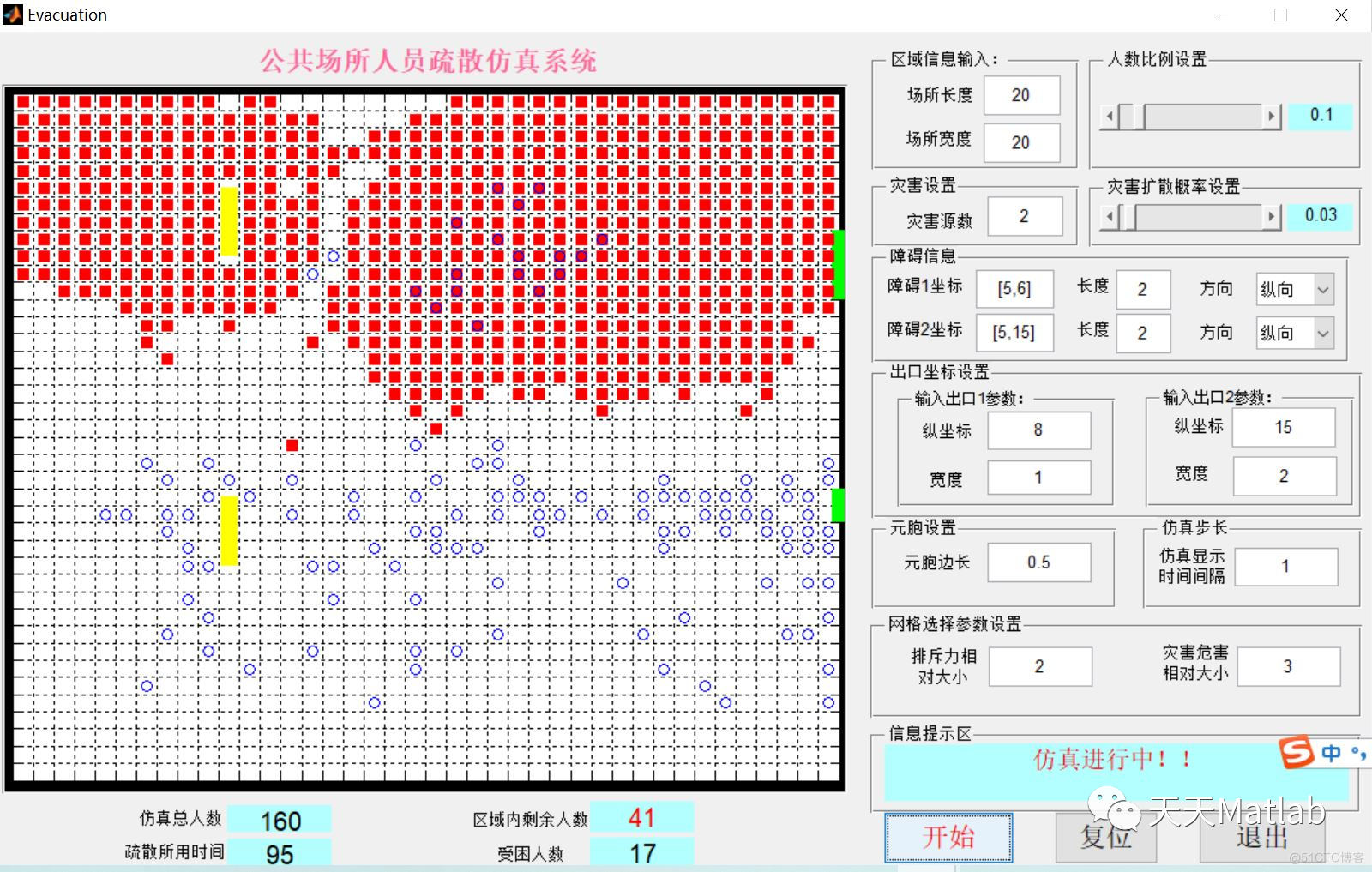 【元胞自动机】基于元胞自动机模拟大型商场人流疏散含Matlab源码_参考文献