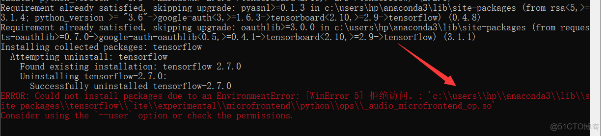 python的pip安装包时的错误Could not install packages due to anEnvironmentError: [WinError 5] 拒绝访问.._解决方法