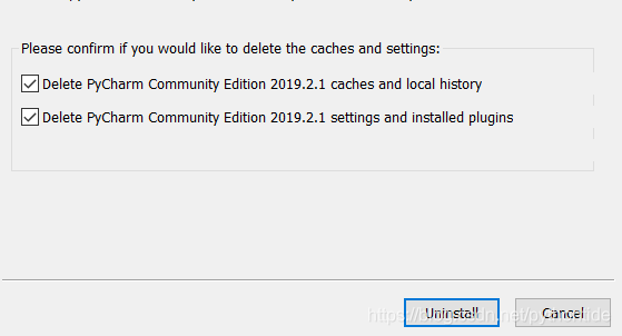 卸载过程中选择删除缓存配置和已安装插件等