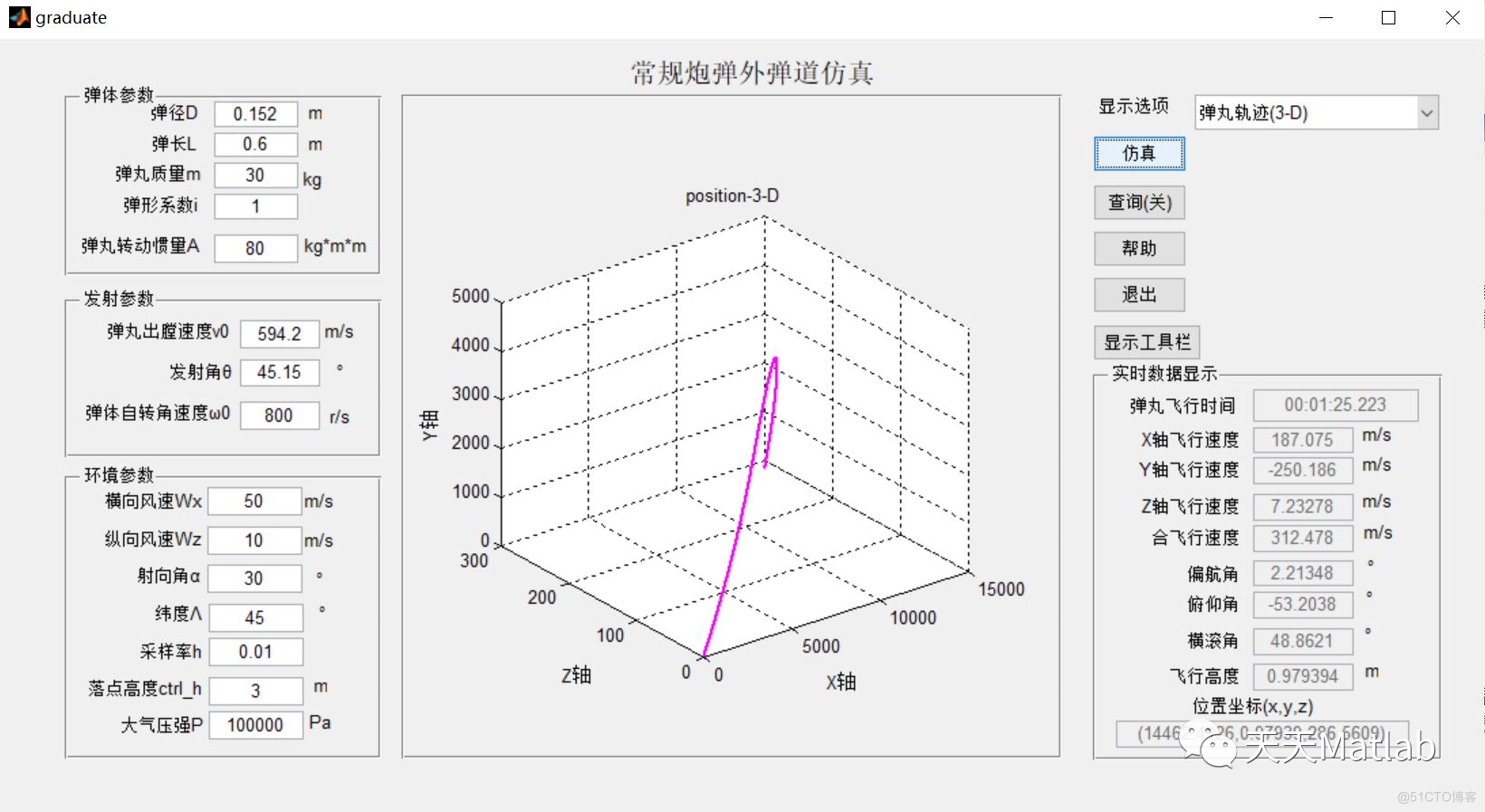 【气动学】基于龙格库塔算法实现外弹道仿真含Matlab源码_无人机