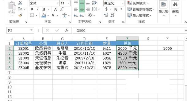 Excel设置数据显示千元单位的操作步骤