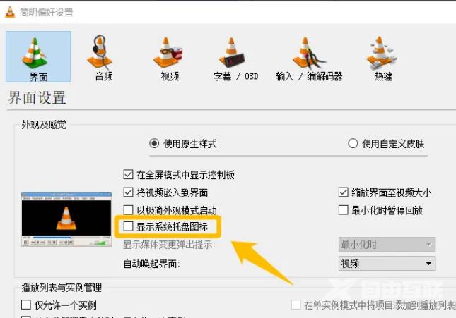 VLC media playe如何显示系统托盘图标