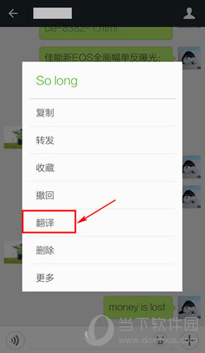 微信弹出框中选择翻译