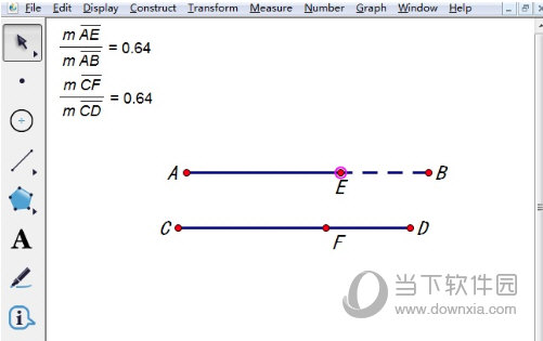 几何画板怎么在两线段上画点使比值相等