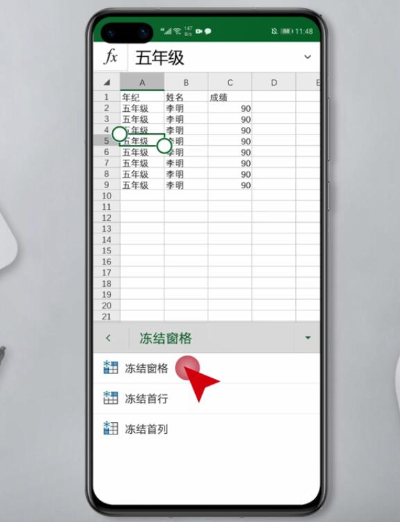 手机Excel怎么选择冻结窗格格式(7)