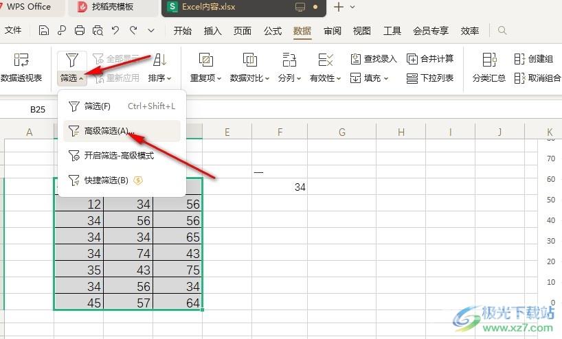 WPS Excel进行高级筛选的方法