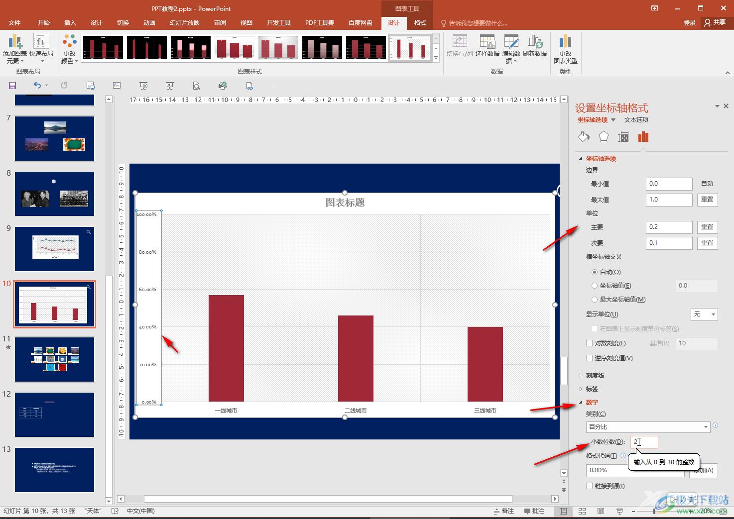 PPT中直接调整图表坐标轴数值的方法教程