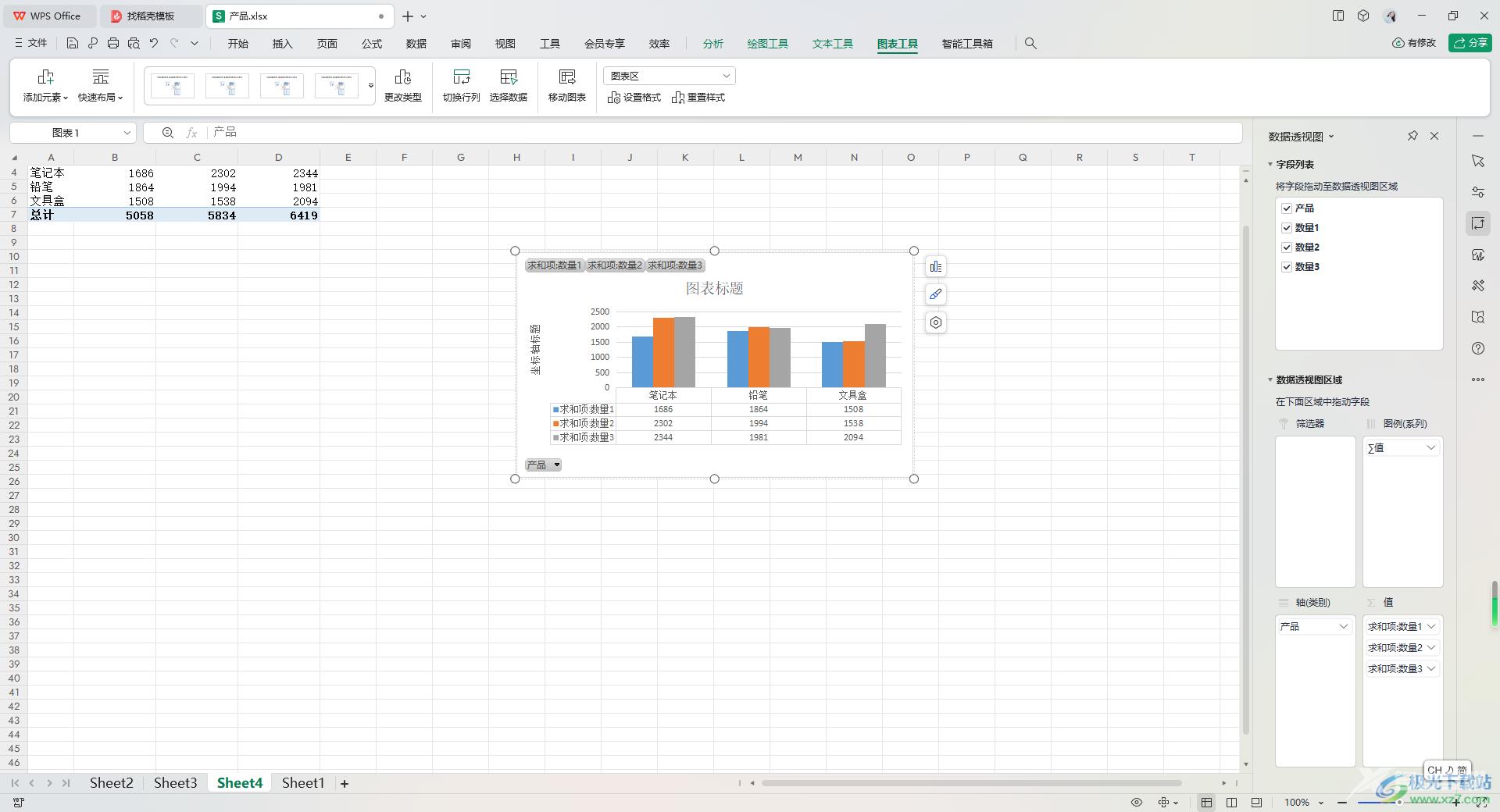 WPS Excel中添加数据透视图的方法