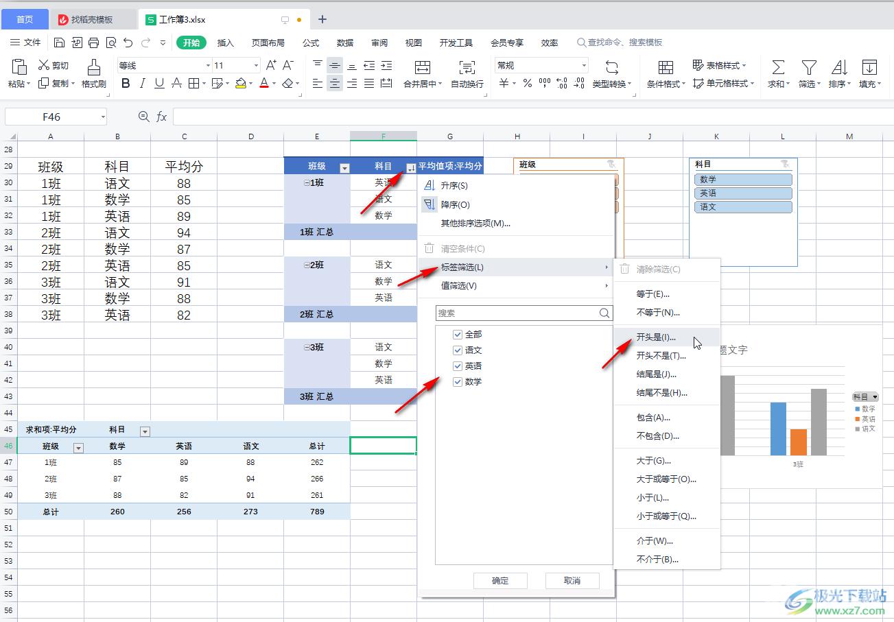 WPS表格中对数据透视表进行筛选操作的方法教程