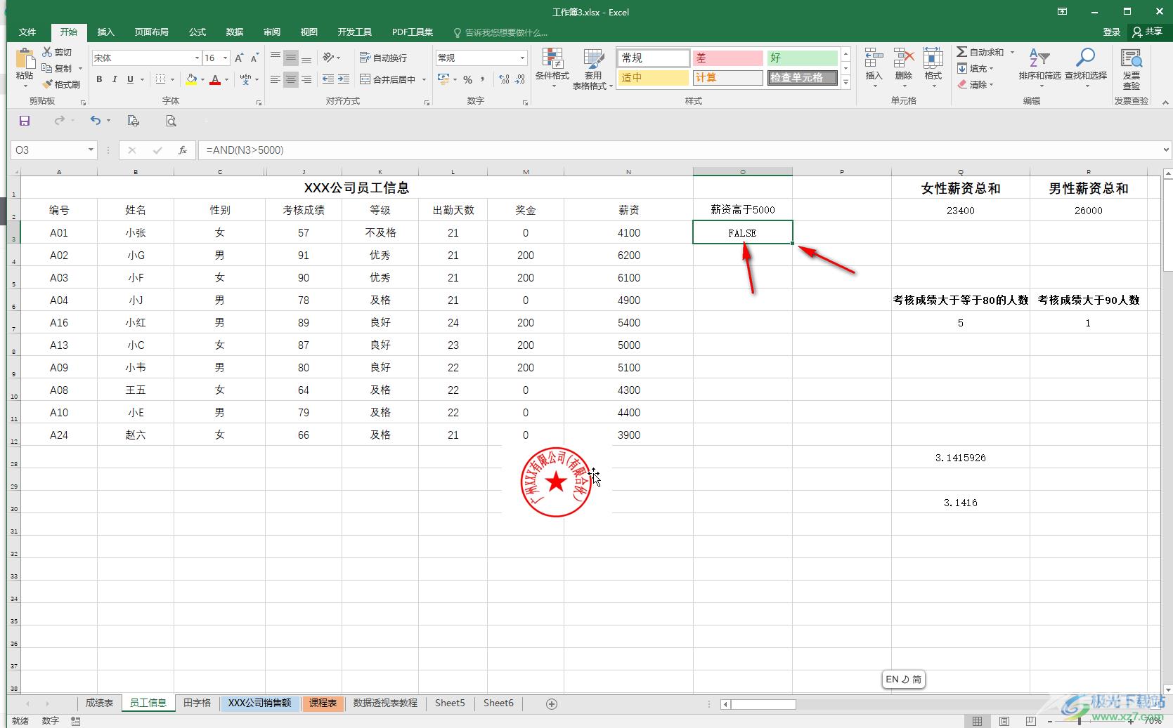 Excel表格中使用and函数的方法教程