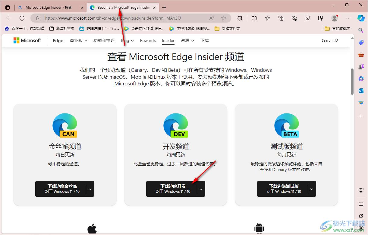edge浏览器安装dev开发版本的方法