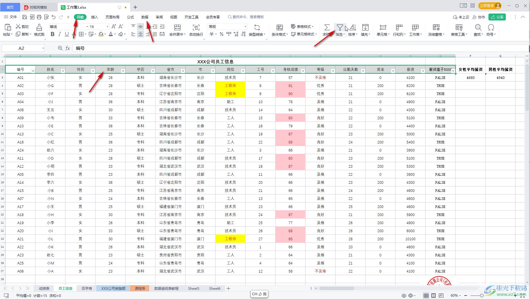 WPS Excel筛选后显示计数的方法教程