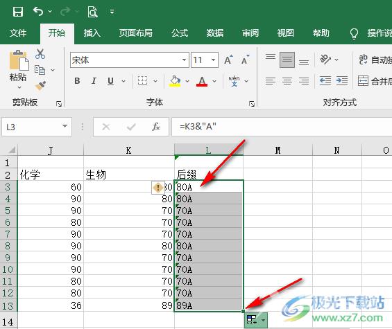 Excel批量添加后缀的方法