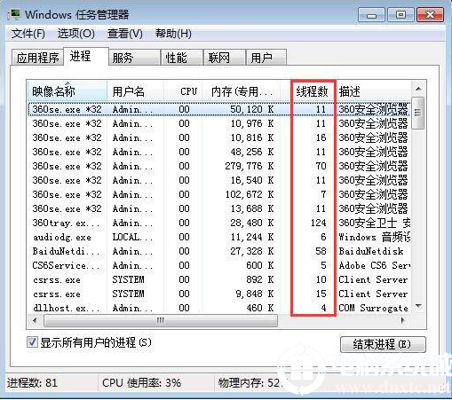 win7系统查看进程的线程数的解决方法