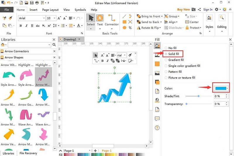Edraw Max亿图图示怎么插入蓝色上升箭头?